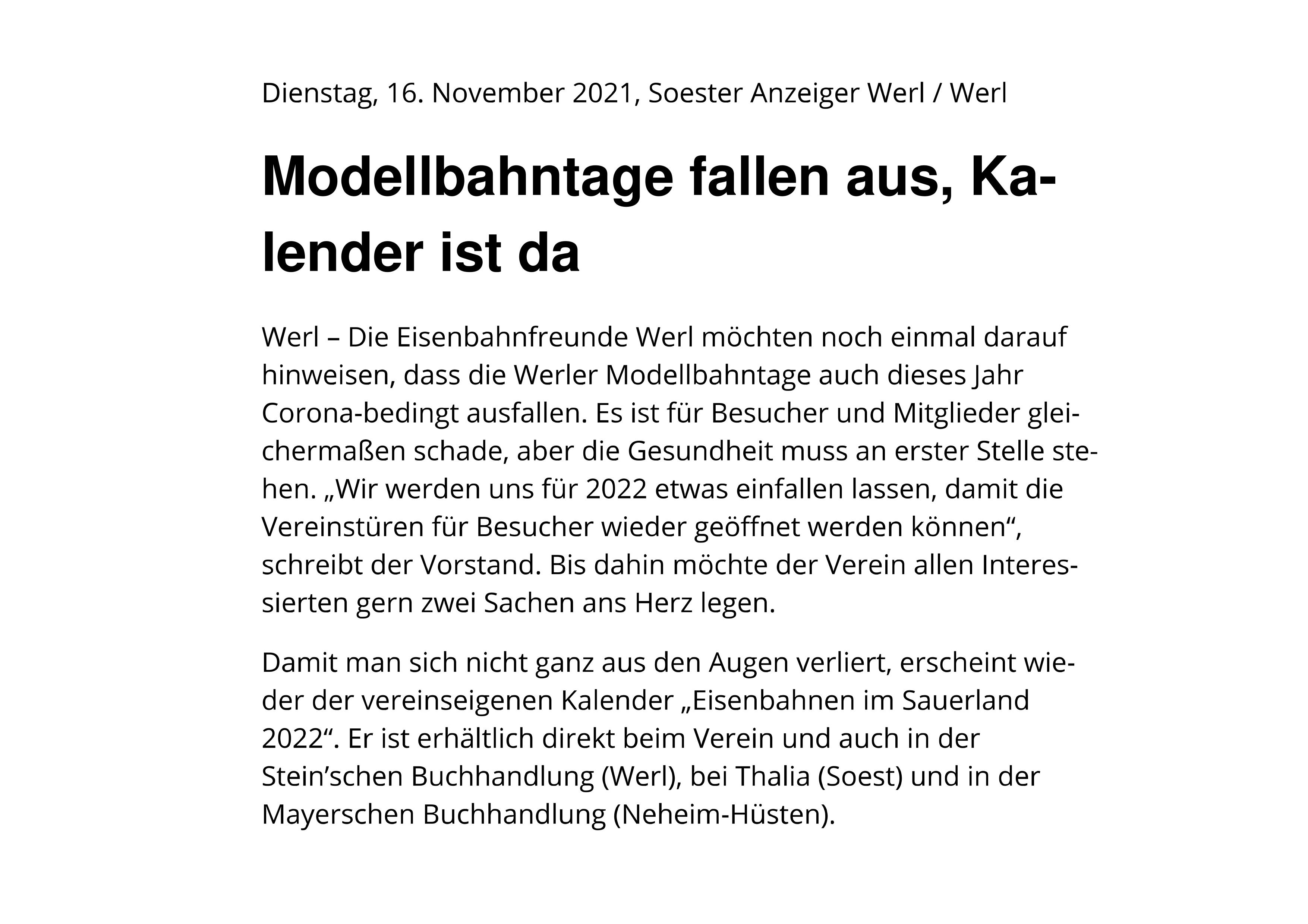 Modellbahntage 21 abgesagt Soester Anzeiger 161121